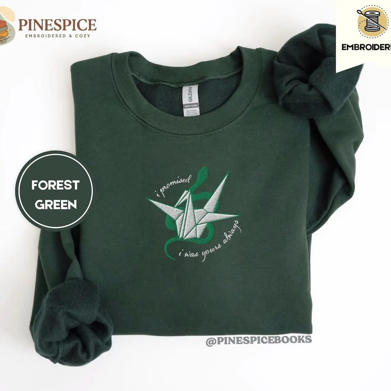 Dark Romance Sweatshirt, I Promised I Was Yours Always, Paper Crane and Snake, Embroidered Gildan 18000, Mannacled Dramione T