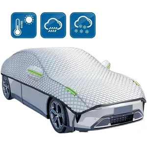 197"x67" Car Half Car Cover Sunshade, Windshield Hood Cover All Season Protection Waterproof Dustproof Frostproof Car Cloth, Outdoor Foldable Protective Cover, Universal for Cars (Silver)