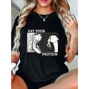 Trendy T - Shirt Featuring a Quirky "Eat Your Protein" Design: A Fun Way to Promote Healthy Eating Habits