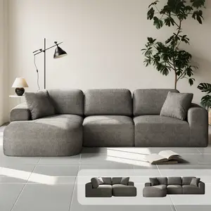 [New Year Deals] 107'' Modular Sectional Boneless Sofa Couch with Chaise, No Assembly Required, Modern Woven-Textured Upholstery, Convertible L-Shaped Design for Living Room,Christmas Gifts for the Whole Family: Husband & Wife, Mom & Dad