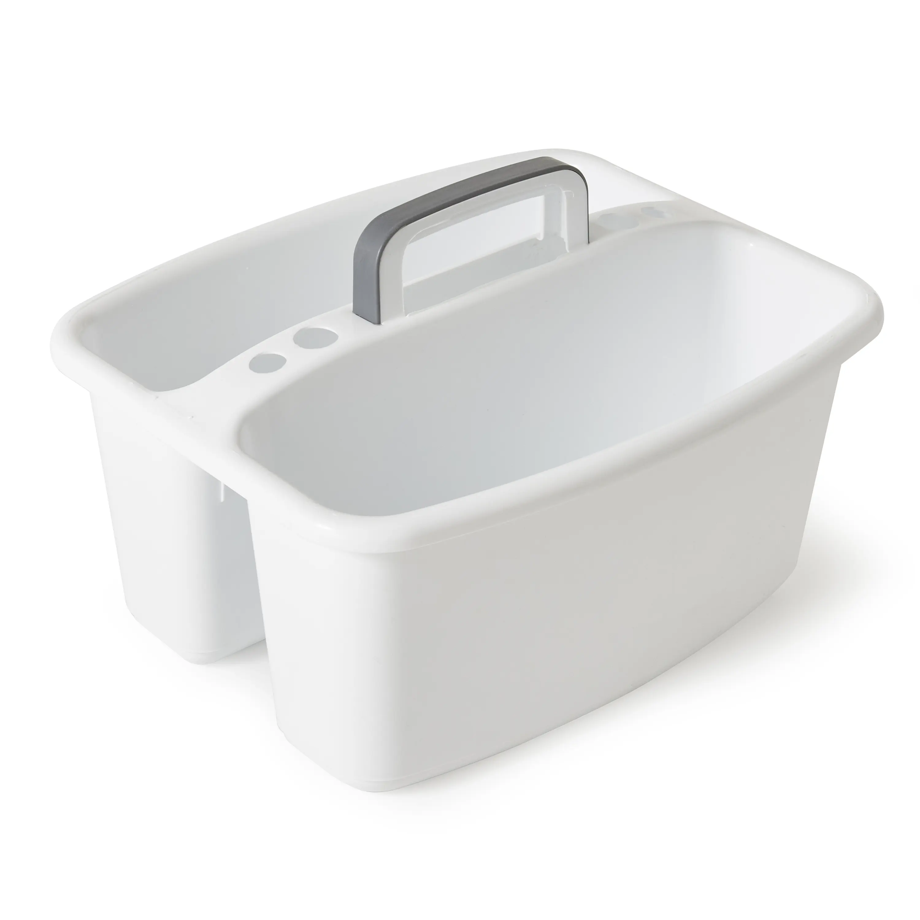 Gracious Living 2-Compartment Portable Plastic Storage Caddy Tote with Handle, Portable Cleaning Caddy, White