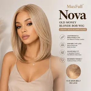 Nova - MaxFull Beige Blonde Bob Wig | Creamy Blonde Dimension, 12 inches, 13×6 Skin-Melt HD Lace Front, Free Part, Pre-Plucked Natural Hairline, Summer Vibe Wig