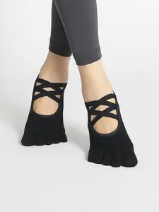 Women's Solid Color Criss Cross Sports Toe Socks, Non-slip Comfortable Breathable Sport Dancing Indoor Socks, Women's Socks