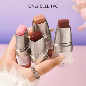 4 Color Matte Cream Cheek Stick Cosmetics, Waterproof Long-Lasting, Smooth Lightweight, Portable Dual Head Makeup Stick with Silicone Brush