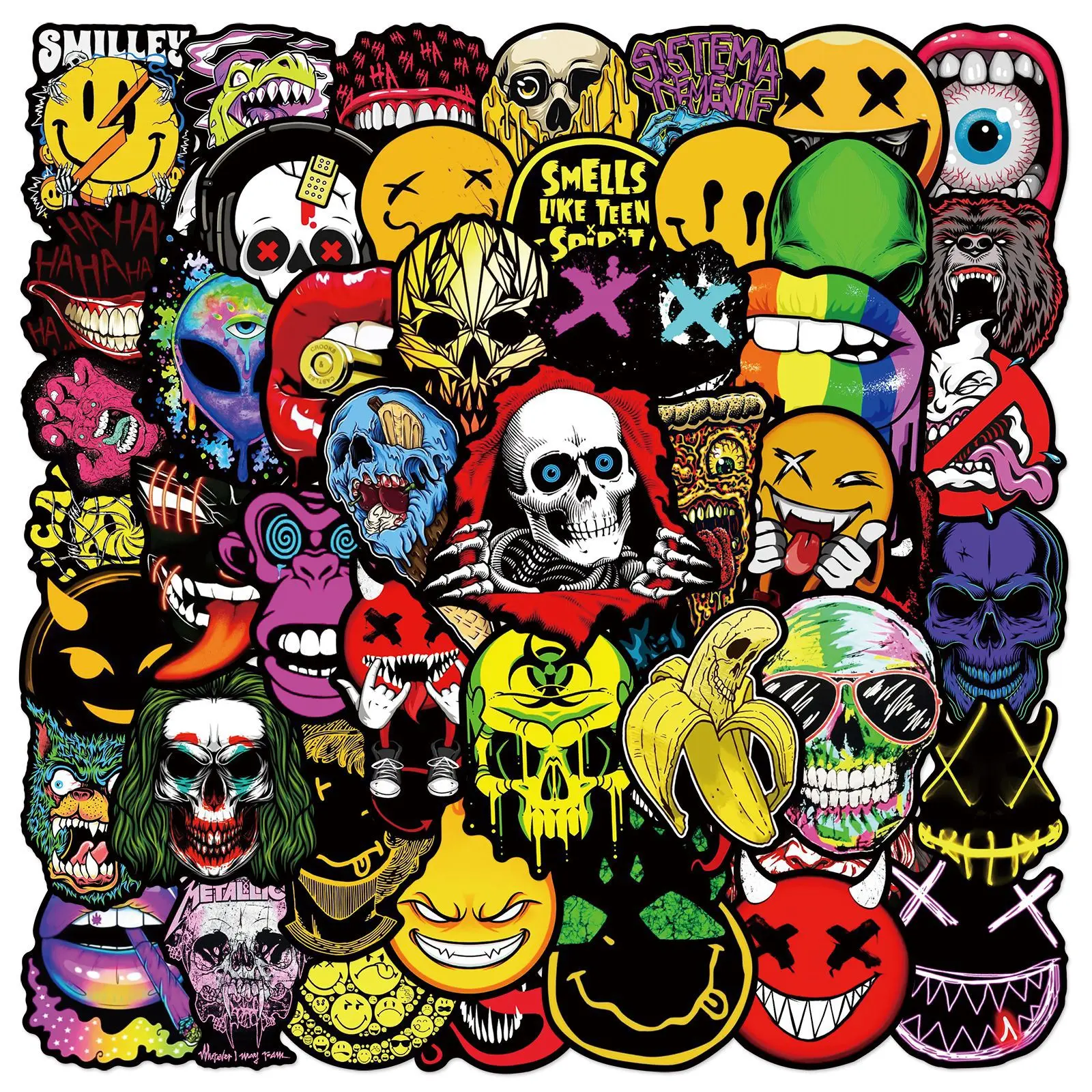 50pcs Halloween Horror Face Stickers, Includes Sticker, for Scrapbooks Journals Laptops Water Bottles Cars, Positive Message Gift Design, Car Decals, Automotive Decals, Premium Skull Stickers