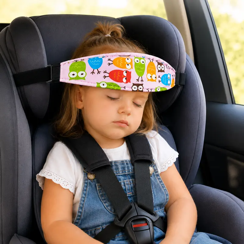Kids Car Seat Head Support Band, Adjustable Soft Nap Strap for Toddlers & Children, Comfortable Forehead Support for Travel, Stroller & Car Seat, Cute Owl Pattern