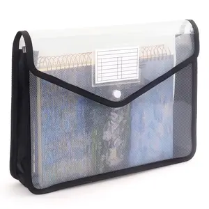 Black Plastic Expanding File Folder, Transparent Snap-Closure Envelopes, No Dividers, Large Capacity, Fits Letter/A4 Size