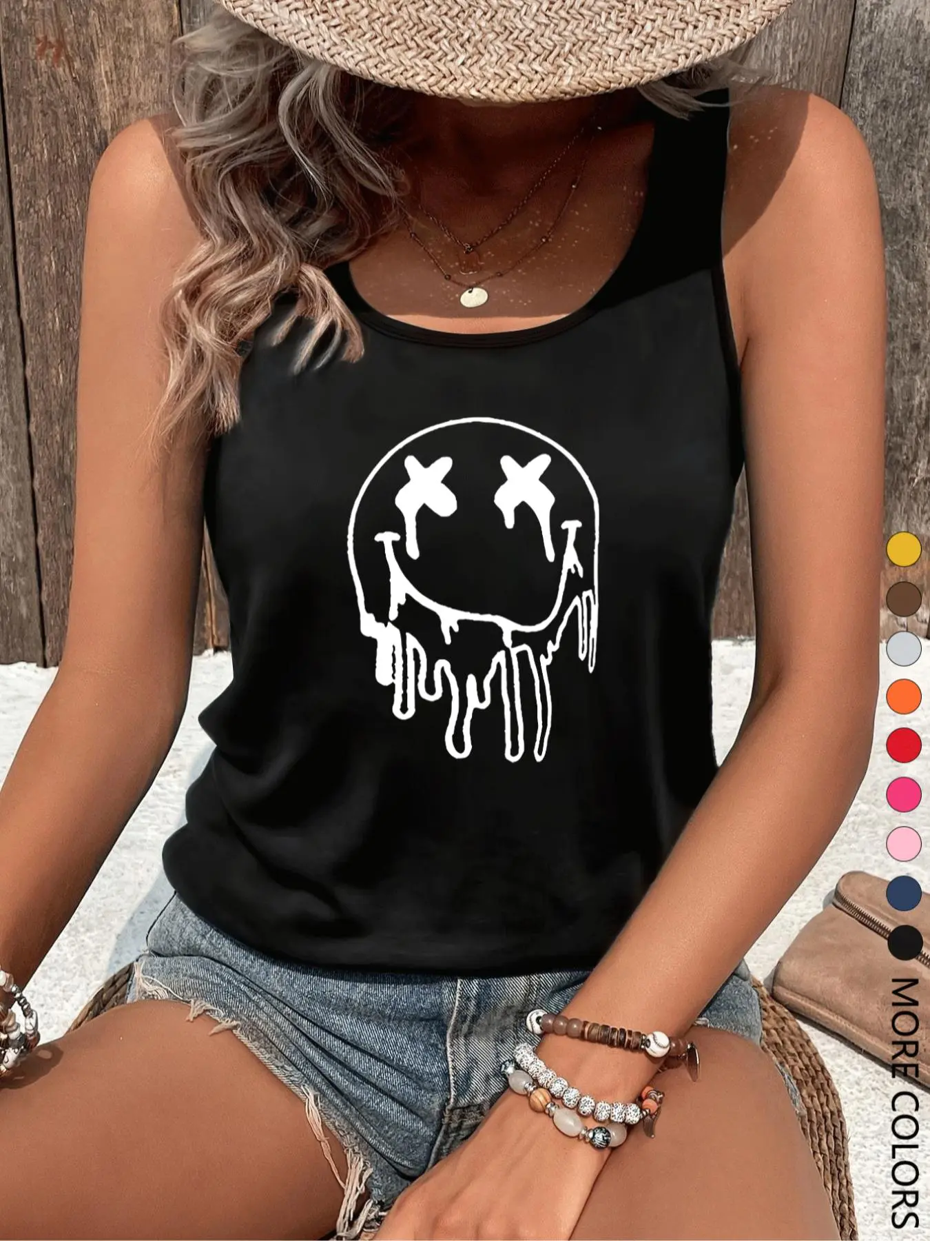 Women's Cartoon Print Round Neck Tank Top, Casual Sleeveless Top for All Seasons, Ladies Clothes for Daily Wear, Tanktop