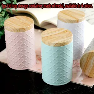 Fashionable Wood Grain Metal Coffee Container - Safe Wooden Lid, Metal Container Empty Biscuit Tin Tin Tin Tin Tin Can Jewelry Box Storage Container Can