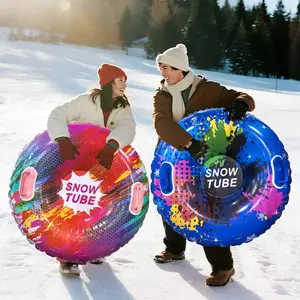 Colorful Inflatable Snow Sled for Kids and Adults, Durable Hard Bottom Snow Sled with Handles, Outdoor Snow Toy, Snow Tube Sports Equipment