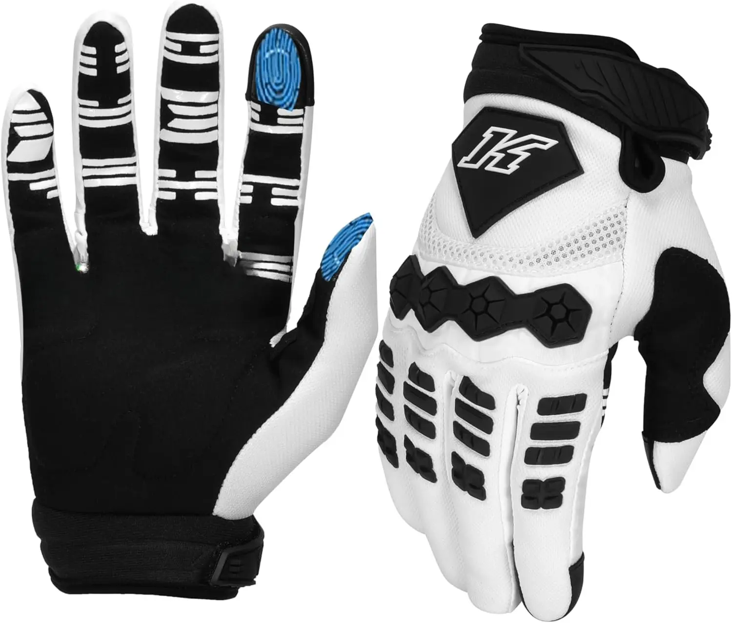 Mens MTB Gloves-Touchscreen Dirt  Riding Gloves for Mountain ,ATV,BMX,Off-Road , Scooters,Street Bikes,Motorbike,Motocross Racing & Powersports (White, X-Large)