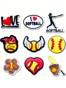 Cartoon Softball Sport Series Shoe Charm, 9pcs DIY Shoes Decoration for Clogs, Shoes Decorations for Women & Men