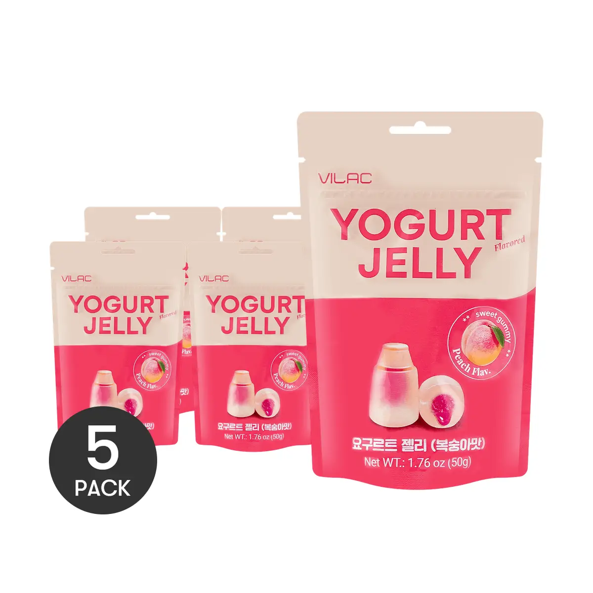 5Packs Vilac Korean Peach Lactic Acid Soft Candy - 50g Each | Delicious & Chewy Treats