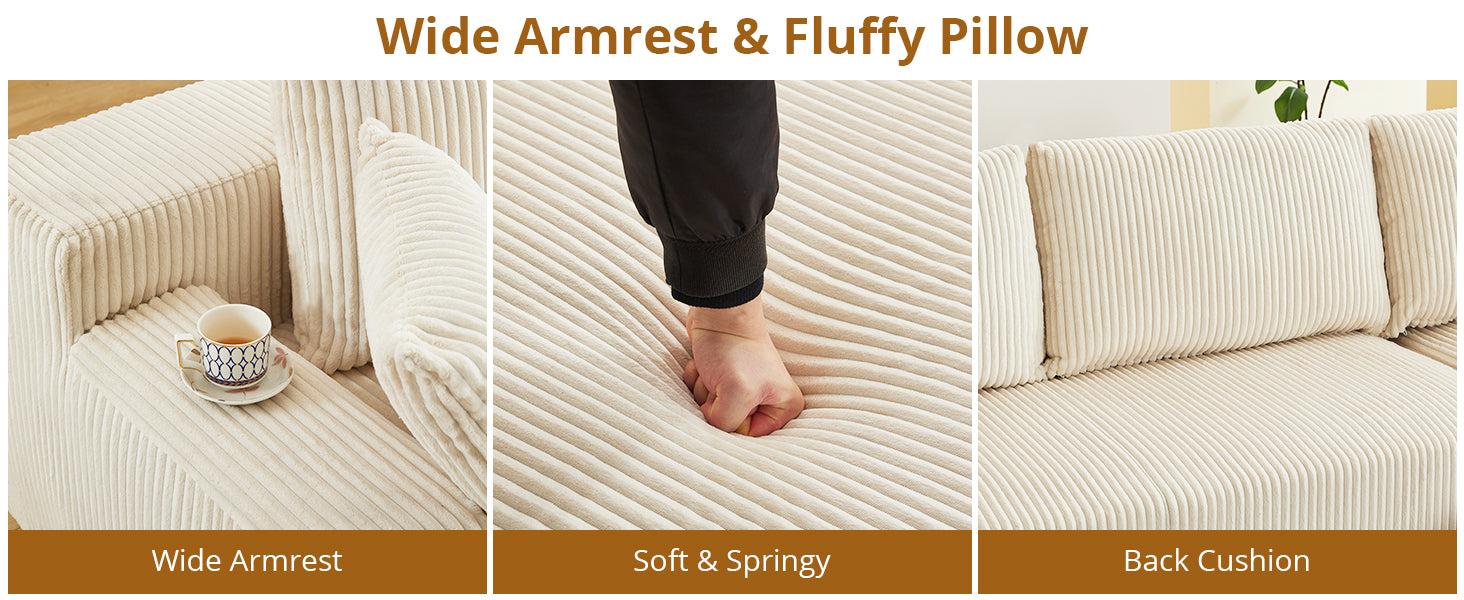 【GARVEE】Discover the 106" Modular Sectional Sofa: a luxurious L-shaped couch featuring a chaise lounge and convertible compression sleeper, crafted from soft corduroy fabric, perfect for any living room or bedroom. 【GARVEE】Discover the 106" Modular Sectional Sofa: a luxurious L-shaped couch featuring a chaise lounge and convertible compression sleeper, crafted from soft corduroy fabric, perfect for any living room or bedroom.