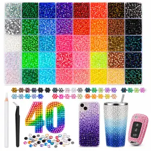 40000Pcs with 40 Color Jelly Resin Kit, Bedazzling Kit, Bedazzler Kit with Rhinestones, 3mm Flatback Gems with Adhesive Glue & Tools for Crafts, Nails, Shoes