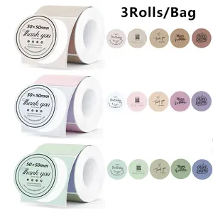 3 Rolls Colorful Round Thermal Label Paper, Self Adhesive Label, 5x5 Cm Adhesive Printing Paper, 140 Pcs Per Roll, Compatible with M110/m221/m120/m200 Printers