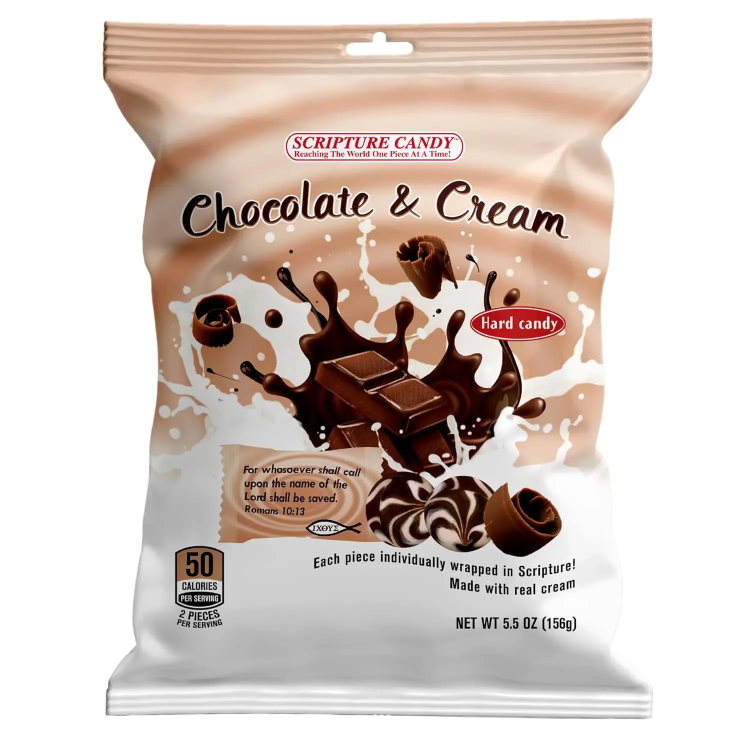 Scripture Candy, Chocolate & Cream Hard Candy 5.5oz Bag, 25 Pieces