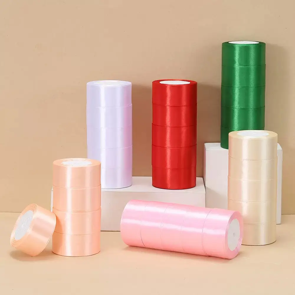 Luxury Silk-Touch Satin Ribbon Spool Set - 12-Color Gradient Palette for Bridal Decoration, Crafts, DIY Gift Boxes | Elegant Home & Festive Party Supply for Designer Wrap, Haute Couture Trims