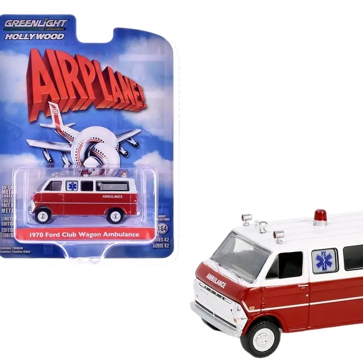 1970 Ford Club Wagon Ambulance Red and White "Airplane!" (1980) Movie "Hollywood Series" Release 42 1/64 Diecast Model Car by Greenlight