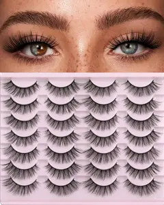 14pairs Self-adhesive False Eyelashes Set 14mm 3D Fluffy Cat Eye Wispy Perfect Lash Cluster Volumized Natural  Makeup Accessory Portable Cosmetic Tool