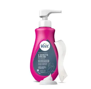 Veet Professional 2 Minute Cream for All Skin Types with Shea Butter, Full Bikini & Pubic Hair Removal, Dermatologically Tested, 13.5 FL OZ Bottle w/Spatula