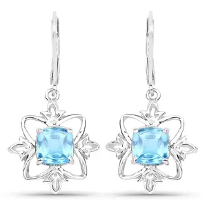 Genuine Swiss Blue Topaz & Sterling Silver Earrings