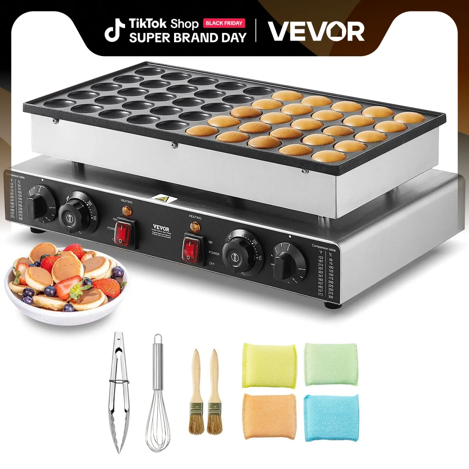 VEVOR 43mm Mini Waffle Maker - 1700W Commercial Grade, 50PCS Capacity, Dutch Pancake Maker, Dorayaki Baker, Father's Day Gift Option