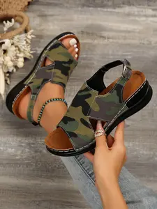 Camouflage Breathable Canvas Women's Sandals, Soft Sole Wedge Comfortable, Adjustable Buckle Design, Casual Daily Wear, Cool and Comfortable, Guinevere Sandals
