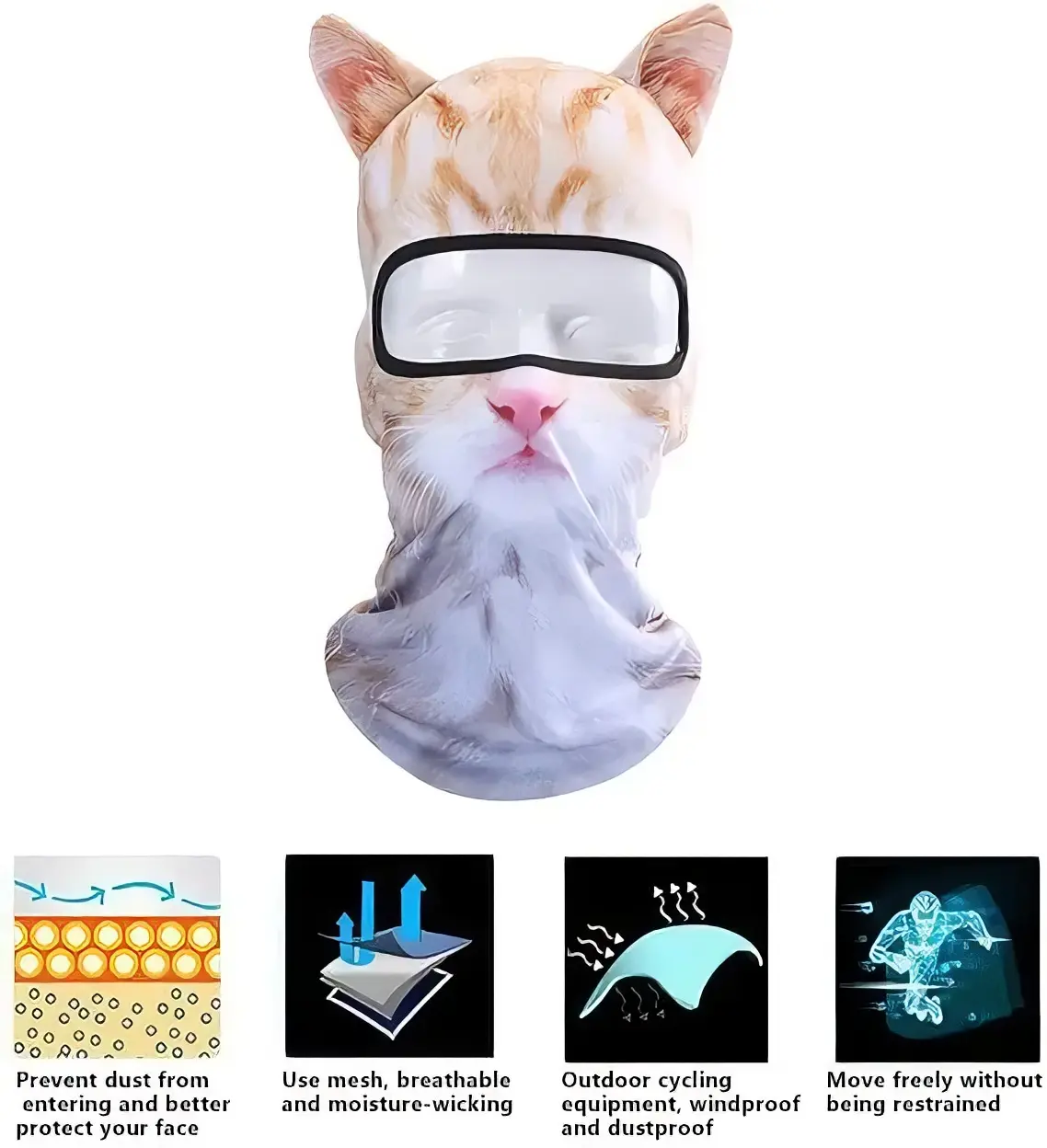 3D Cat Ear Balaclava, Breathable Polyester Shiesty Ski Mask for Men & Women, Whimsical Party Accessory for Festivals, Raves & Halloween, Cool Mask, Ski Masks