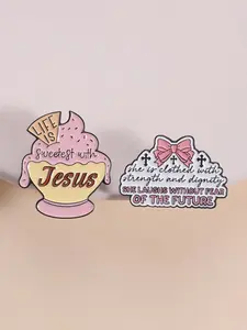 Sweet Faith Expression Enamel Badge Set with Ice Cream Bow, Jesus Theme, Jesus Inspired Motivational Pins for Christian Women, Perfect Daily Encouragement Decor, Cartoon Patterns