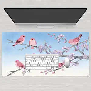 Premium Pink Birds On Cherry Blossom Branch Illustration High Quality Mouse Pad Modern Office Gaming Comfort Experience Non Slip Durable For Daily Work And Play 40*80 Size.