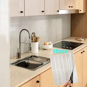 10pcs Self-Adhesive Wall Tile Stickers, Heat Resistant Peel and Stick Kitchen Backsplash, Waterproof Wall Tile Stickers for Home Decor