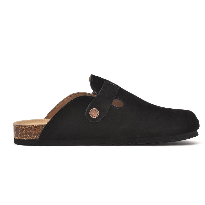 Meik Mangni Womens and Mens Clogs Soft Leather Mules Cork Footbed Sandals Non-Slip Comfort Potato Shoes