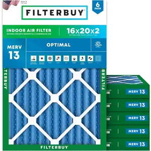 Filterbuy 16x20x2 Air Filter (6-Pack), Pleated MERV 13 Optimal Defense HVAC AC Furnace Air Filters (Actual Size: 15.50 x 19.50 x 1.75 Inches)