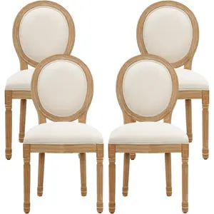 French Country Dining Chairs Set of 4, Upholstered Dining Room Chairs with Round Back Farmhouse Kitchen Chairs for Living Room, Kitchen, Restaurant,comfortable seating,Soft Cushioned Stool