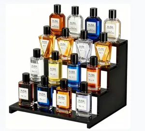 Lifewit Black Display Risers Stand, 4 Tier, Plastic Cologne Organizer Perfume Stand, Display for Vanity, Dresser, Figures, Cupcake, Dessert, Spice, Fragrance, Countertop, Cabinet Use