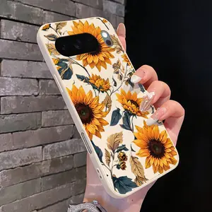 Rounded Edge Phone Case for Google Pixel 10 9 XL 8 7 Pro A Sunflower Symphony Pattern Anti-Scratch Shockproof Soft Liquid Silicone Protective Cover Smartphone Casing