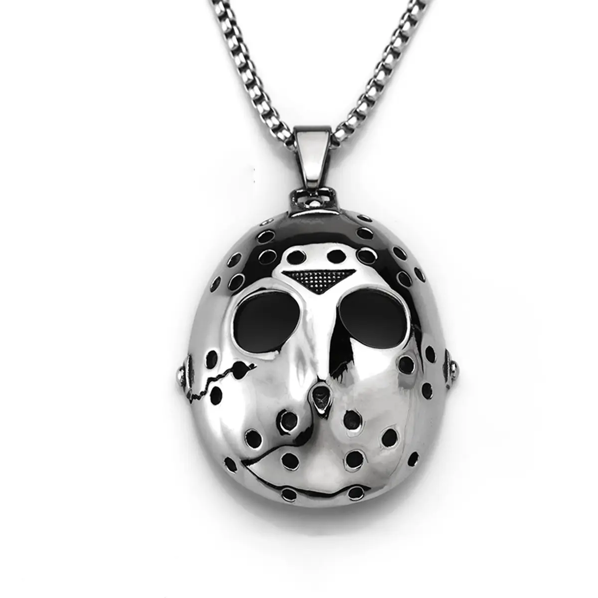 Men's stainless steel mask-shaped openwork pendant necklace with a dragon bone chain, punk trend style, men's jewelry gift.