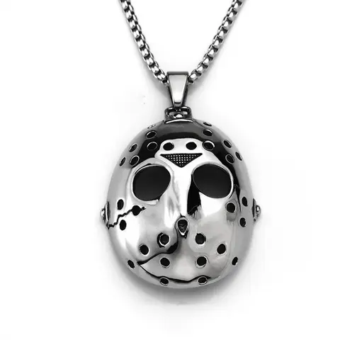 Men's Stainless Steel Anonymous Mask-Shaped Openwork Pendant Necklace - Dragon Bone Chain & Link, Punk Metalhead Cosplay Necklace, Durable Fashion Accessory, Character Shaped Costume Jewelry for Gifting (Includes Pendant)