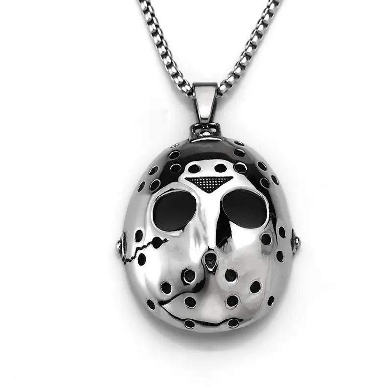 Men's Stainless Steel Anonymous Mask-Shaped Openwork Pendant Necklace - Dragon Bone Chain & Link, Punk Metalhead Cosplay Necklace, Durable Fashion Accessory, Character Shaped Costume Jewelry for Gifting (Includes Pendant)