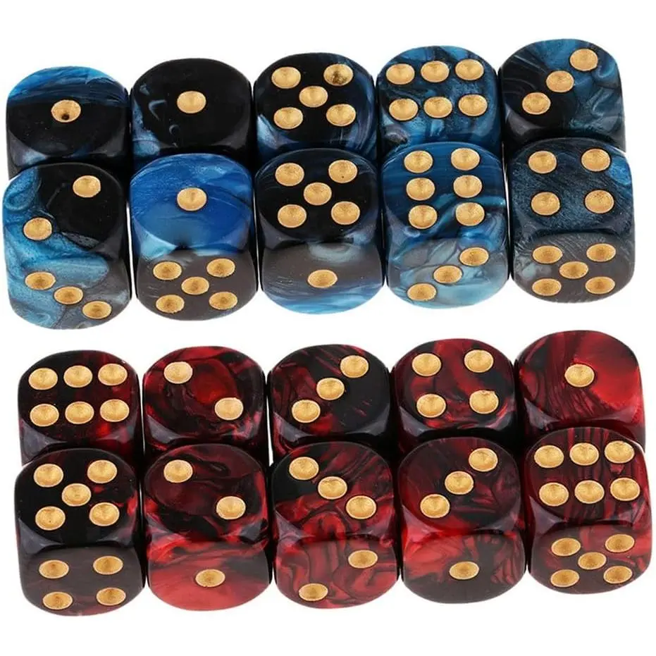 20PCS Polyhedral Dice D6 Dice 16mm Acrylic 6 Sided Dice Game Dice for RPG MTG DND Dice Table Games (Blue Black and Red Black) Playtime Dice Set