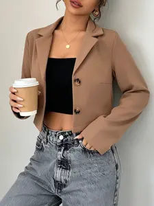A short women's fashion minimalist office-style blazer with a lapel design, a slimming and versatile little coat suitable for spring, perfect for small gatherings, bar/restaurant outings, workplace casual wear, and commuting