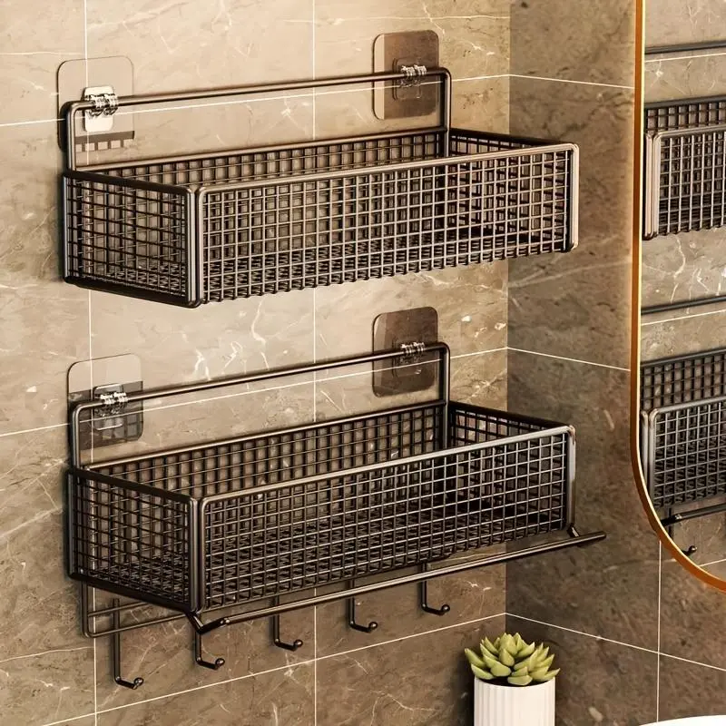 Wall Mounted Storage Basket, Punch Free Bathroom Storage Rack, Bathroom Organizer, Home Organizer for Bathroom, Kitchen, Living Room, Bathroom Organizing Accessories