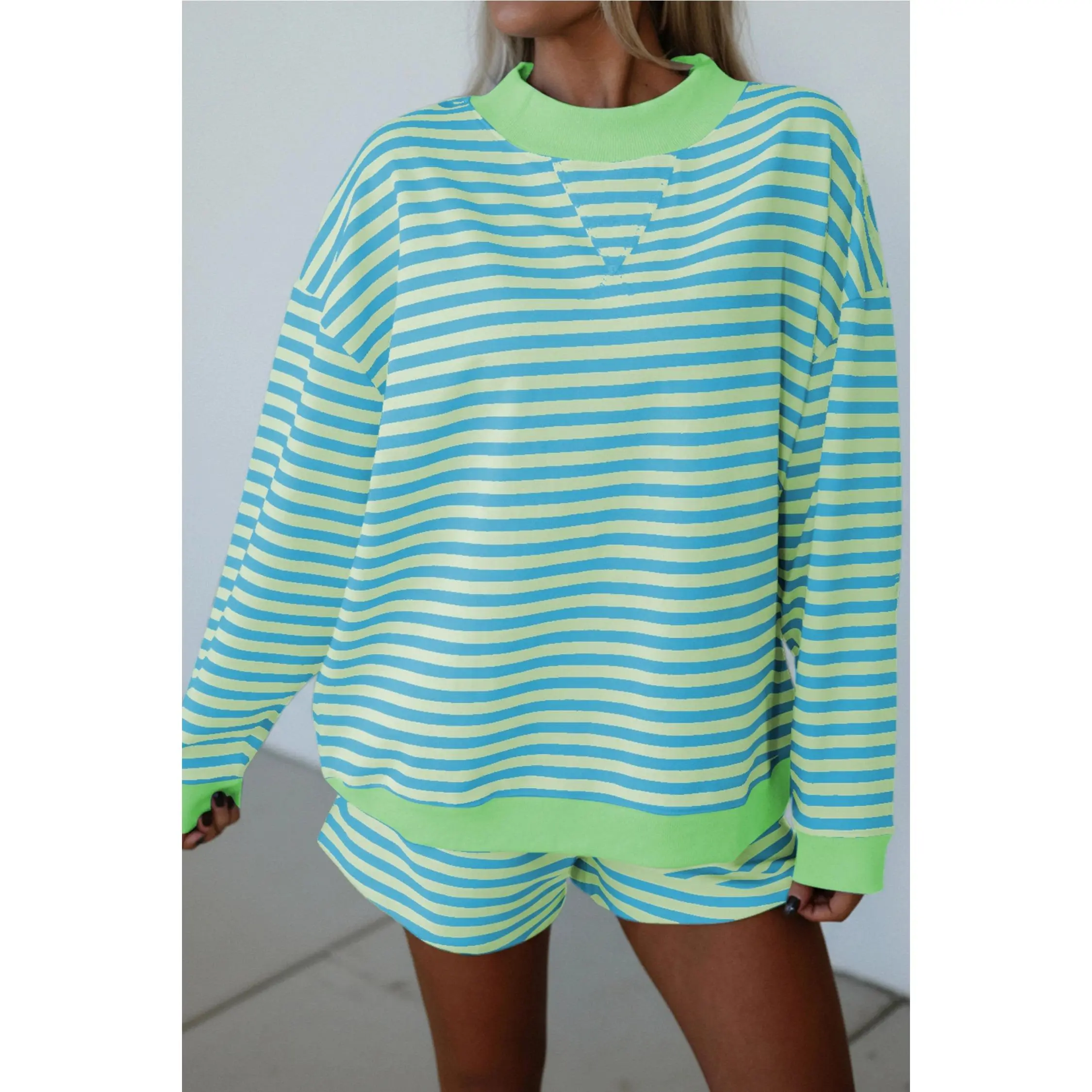 Neon Stripe Oversized Sweatshirt & Shorts Set