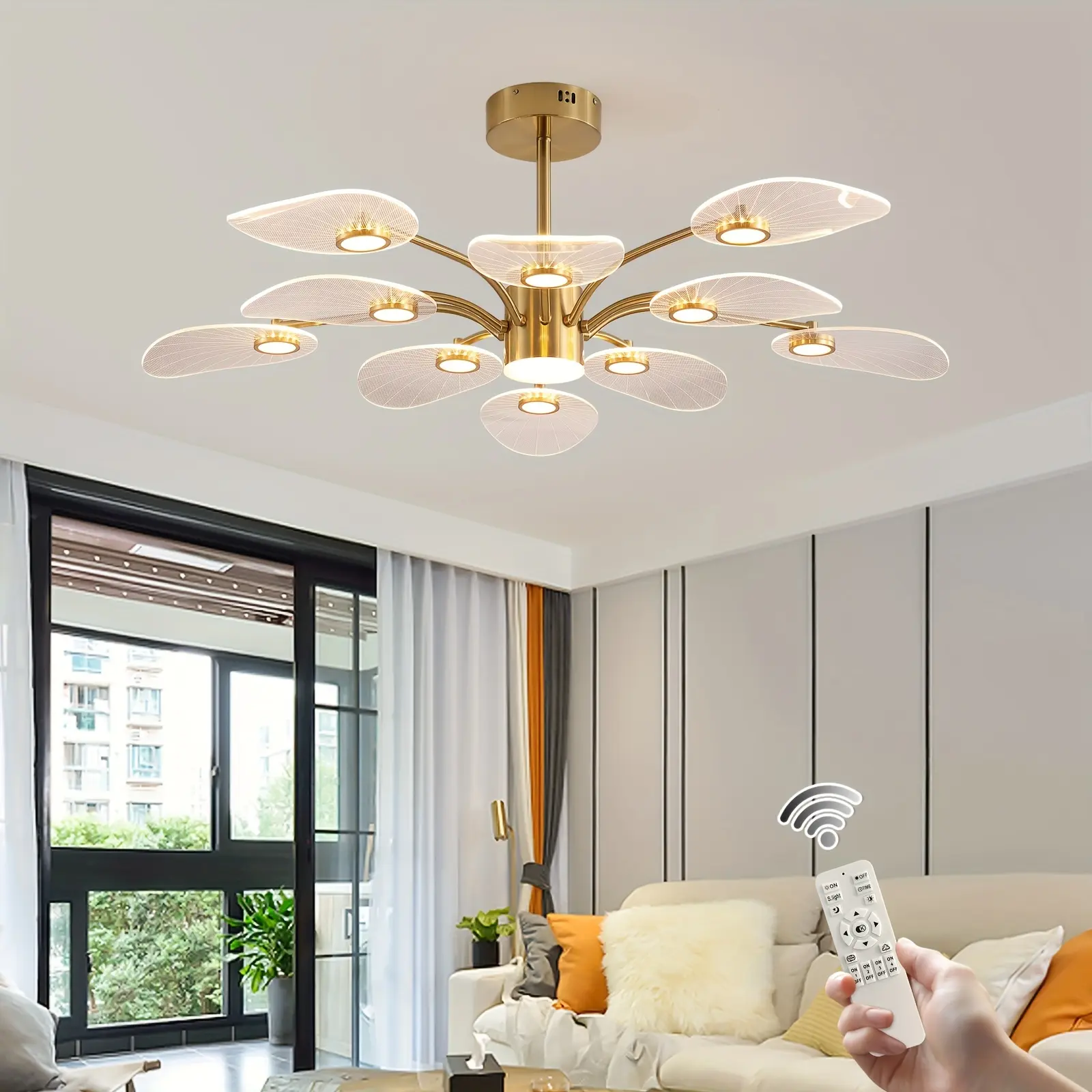 Garwarm Modern LED Chandelier with Dimmable Light with 10 Lights for Dining Room, Bedroom, Living Room, Kitchen, Hotel Acrylic Lampshade Electroplating Gold Lampbody