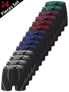 14-Pack Men's Fitted Anti-Ride Up Long Leg Boxer Briefs Plain - Breathable Quick-Dry Fabric with All-Day Comfort | Moisture Wicking Flexible Underwear for Workout & Casual | Multi-Color Assortment