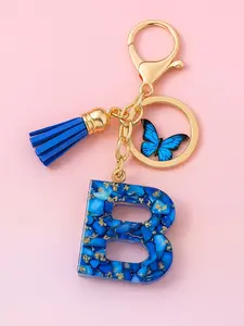 Prettii Blue Butterfly Letter Keychain Accessory - Includes Free Butterfly Themed Wallpaper for Phone Download