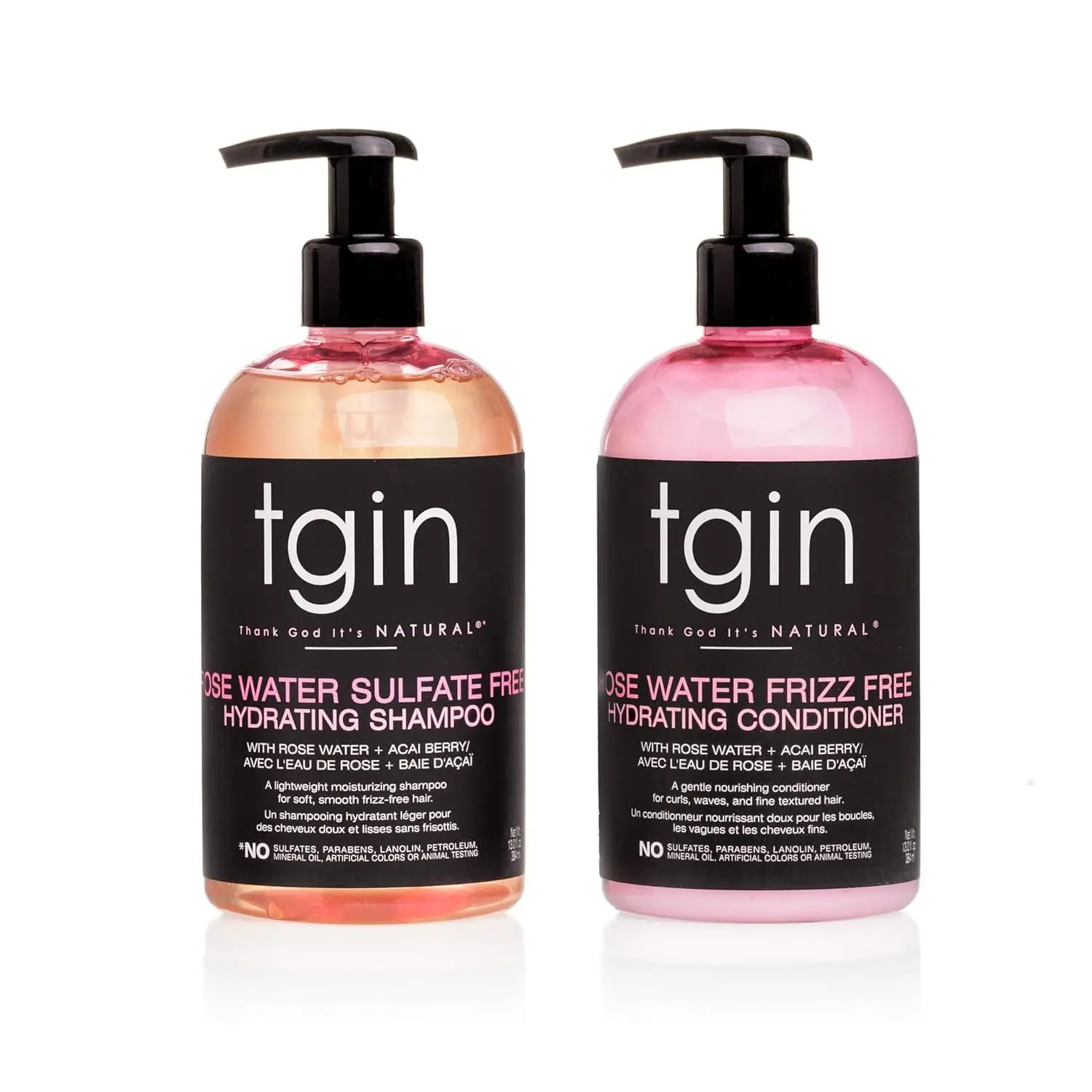 TGIN Rose Water Sulfate-Free Shampoo & Conditioner Bundle - Unisex Cleanser & Hydrating Set for African Curls, Wavy Hair, Wash and Go, Frizz Control with Moisturizer, Curly Hair, 16Oz