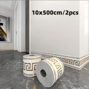 2 Rolls Best Value, 10X500cm Baseboard & Wall Trim Sticker, Self-Adhesive Peel and Stick, Waterproof & Wear-Resistant, Low Cost Modern Luxury Home.