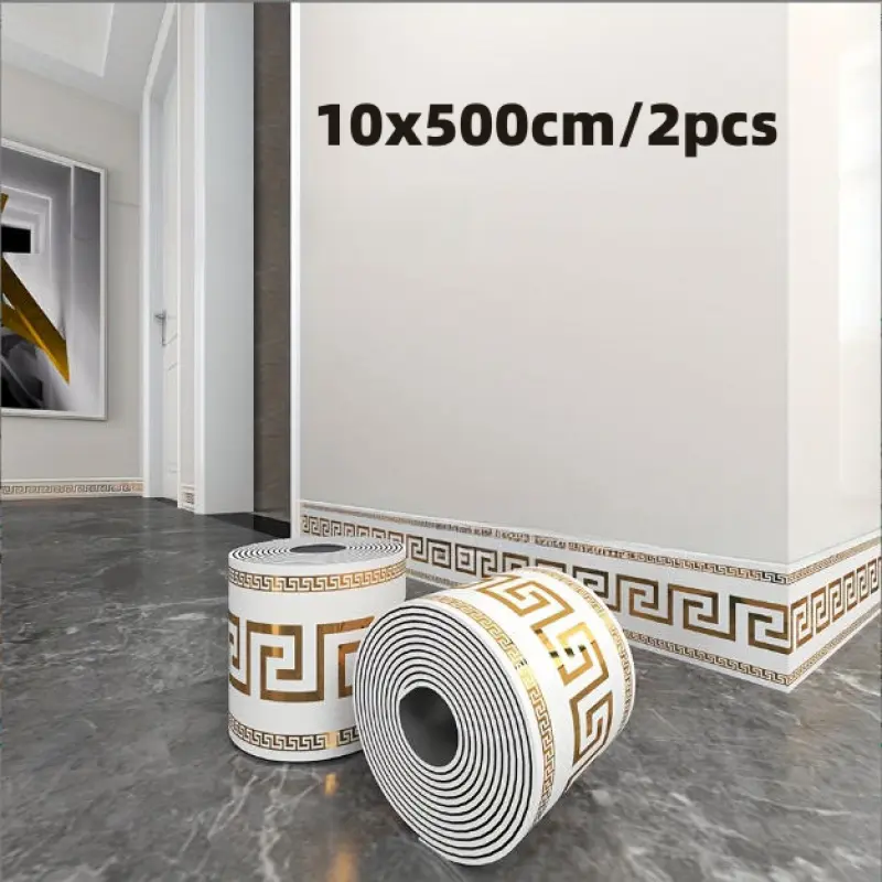 2 Rolls Best Value, 10X500cm Baseboard & Wall Trim Sticker Wallpaper, Interior Wall, Self-Adhesive Peel and Stick, Waterproof & Wear-Resistant, Low Cost Modern Luxury Home, Peel and Stick Wallpaper Designs